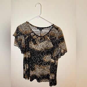 Black and Brown Ruffled Cap Sleeve Blouse
